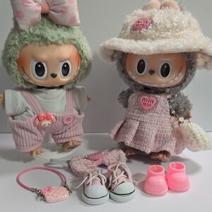 Labubu Fashion Pink Outfits & Clothes - 2 complete outfits - Dolls not included